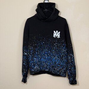AMIRI Hoodie Crystal Painter  - Black  Hoodie with Blue & White Splatter Design